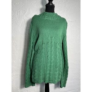Indigenous Organic Cotton Cable Knit Sweater L Green Made in Peru